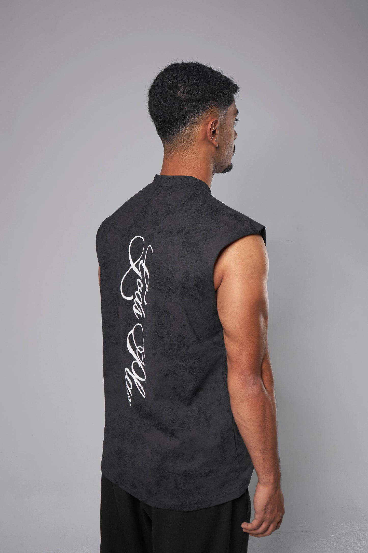 "gods plan" washed black cut-off shirt