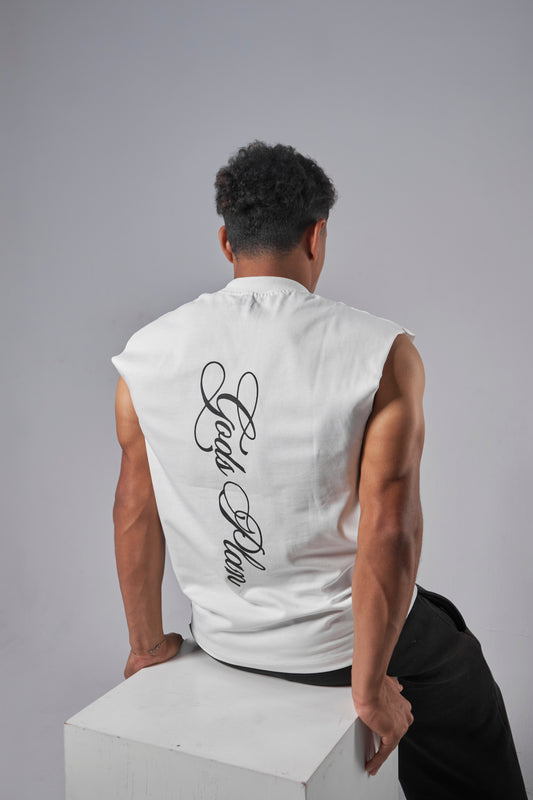 "gods plan" white cut-off shirt