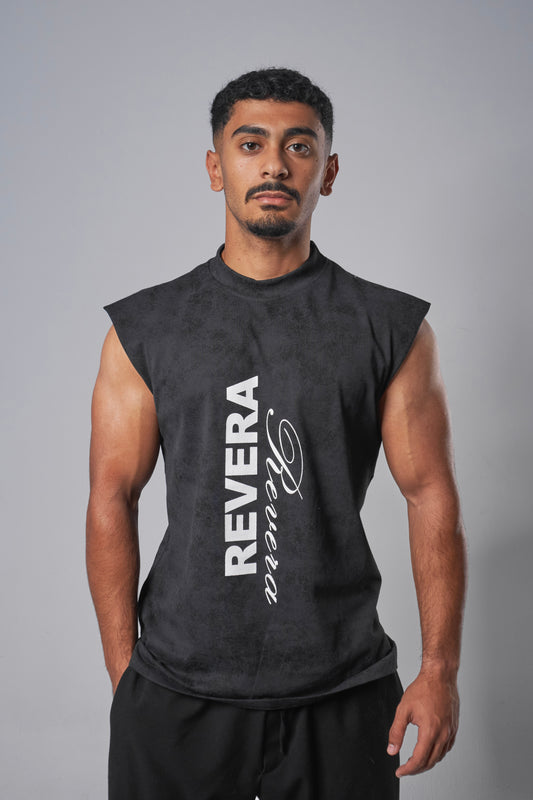 "gods plan" washed black cut-off shirt